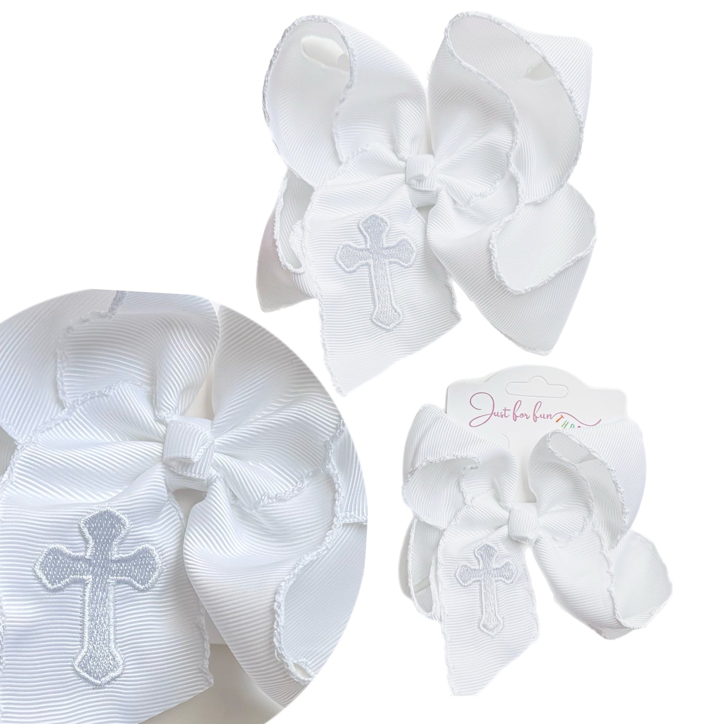 Cross Embroidered Hair Bow