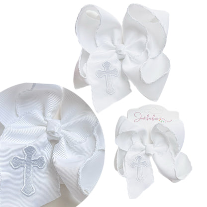 Cross Embroidered Hair Bow