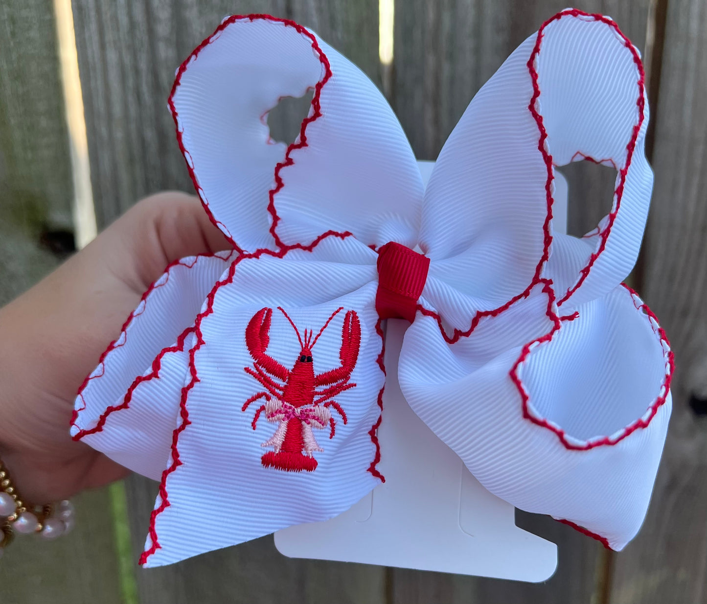 Crawfish Cutie Embroidered Hair Bow