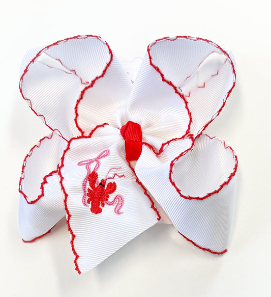 Crawfish Cutie Embroidered Hair Bow
