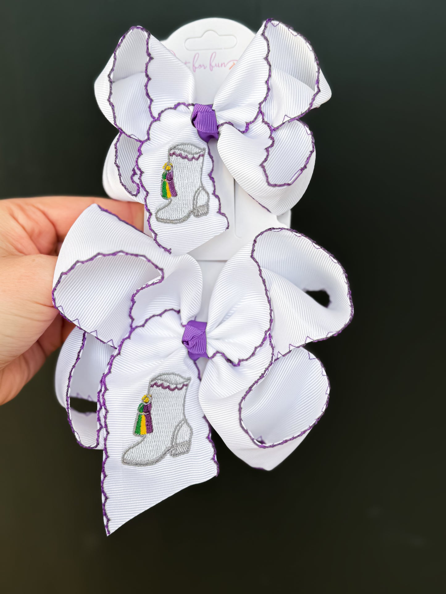 Mardi Gras Majorette Boot Moonstitch Hair Bow