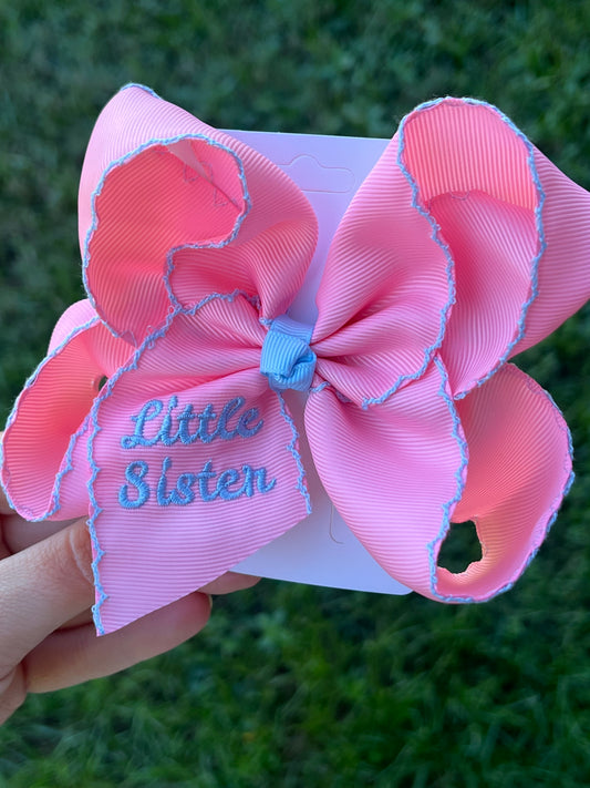 Little Sister Embroidered Hair Bow