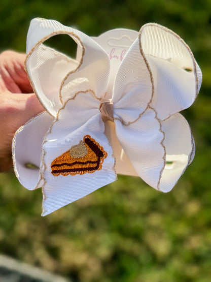 Pumpkin Pie Slice Embroidered Hair Bow