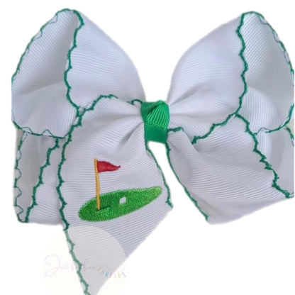 Green Golf Embroidered Hair Bow