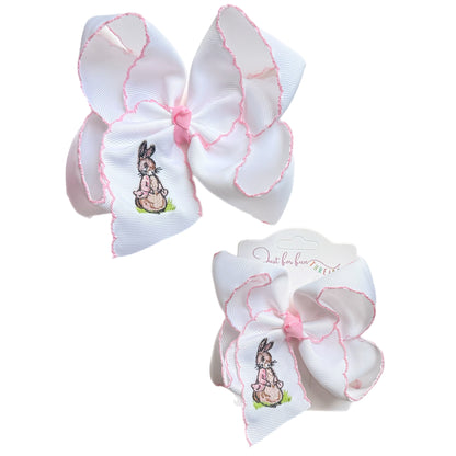 Pink Rabbit Embroidered Hair Bow