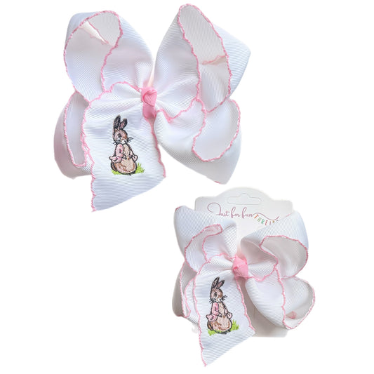 Pink Rabbit Embroidered Hair Bow