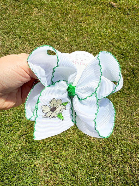 Magnolia Flower Embroidered Hair Bow