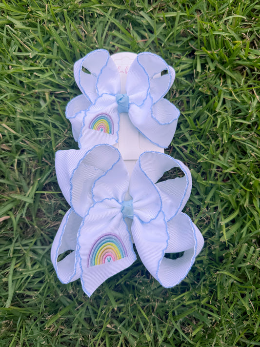 Rainbow Embroidered Moonstitch Hair Bow
