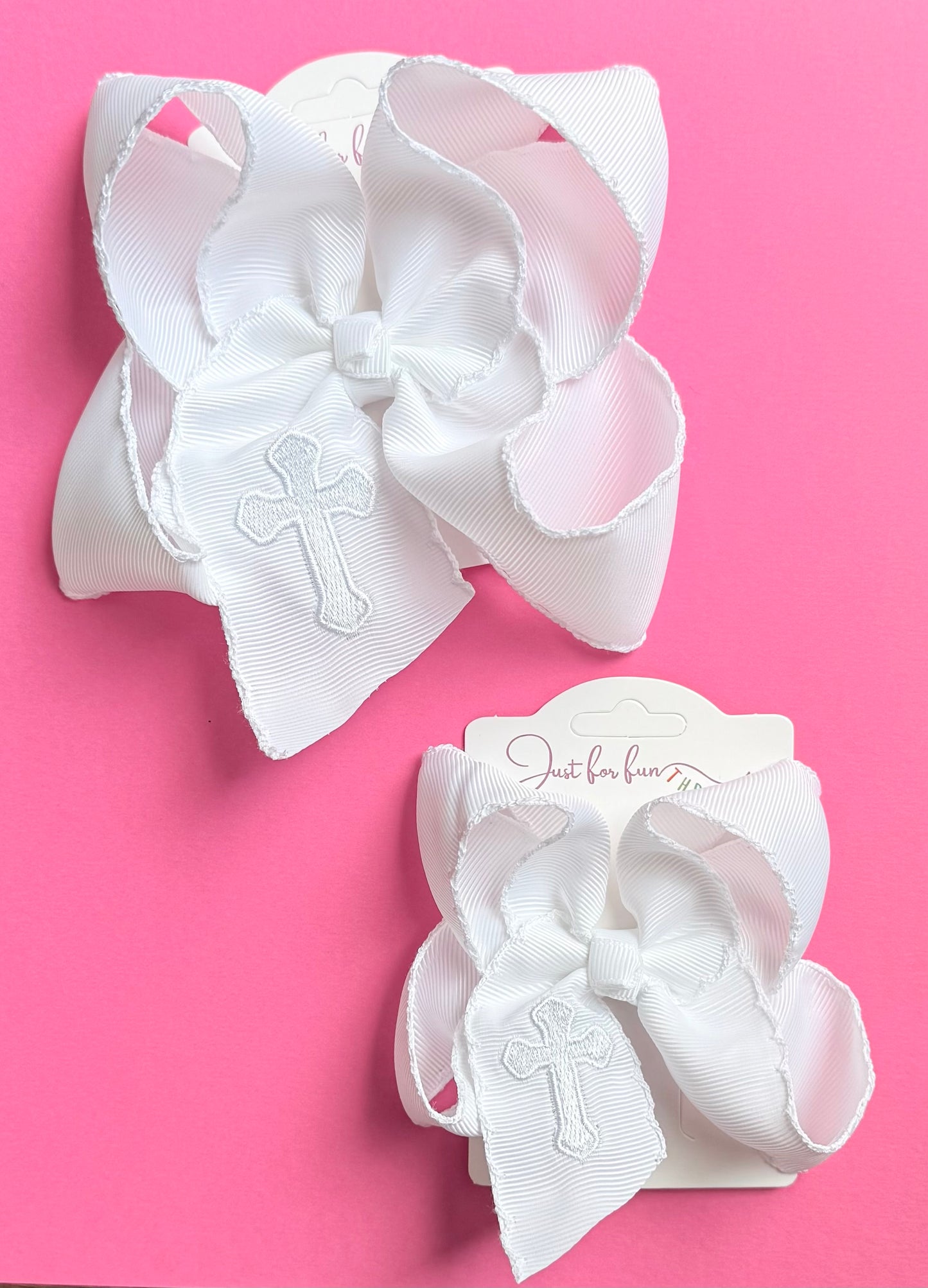 Cross Embroidered Hair Bow