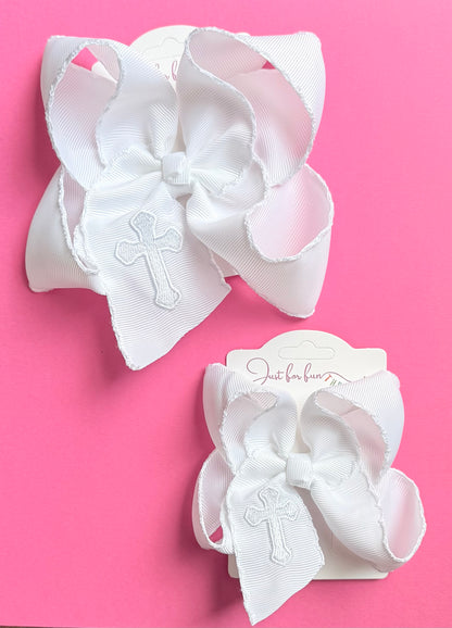 Cross Embroidered Hair Bow