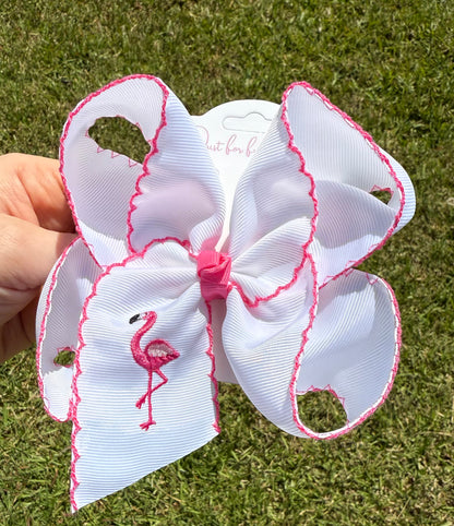 Flamingo Embroidered Hair Bow