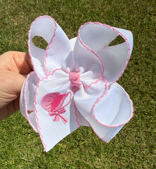 Pink Bonnet Embroidered Hair Bow