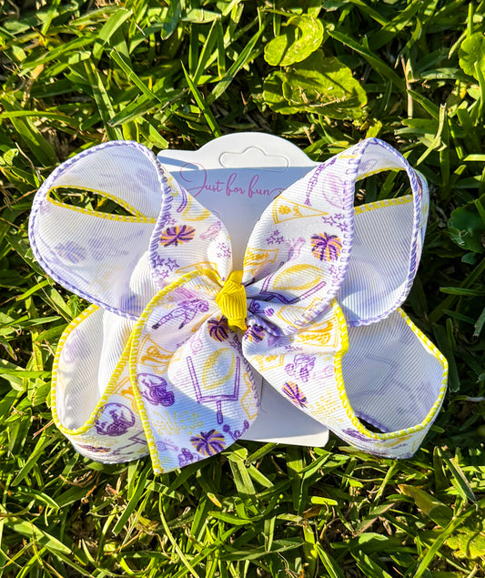 Glitter Purple & Yellow Football Hair Bow