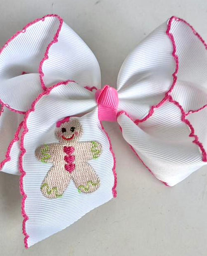 Pink Gingerbread MoonStitch Hair Bow