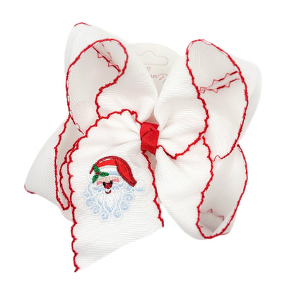Santa Embroidered Moonstitch Hair Bow