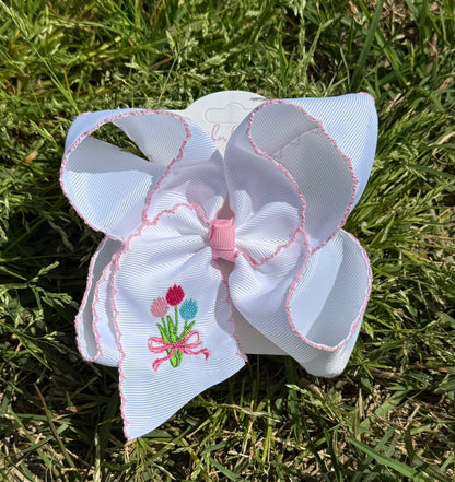 Tulips Embroidered Hair Bow