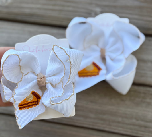 Pumpkin Pie Slice Embroidered Hair Bow