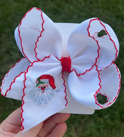 Santa Face Embroidered Hair Bow