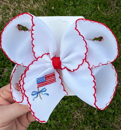American Flag Moonstitch Hair Bow