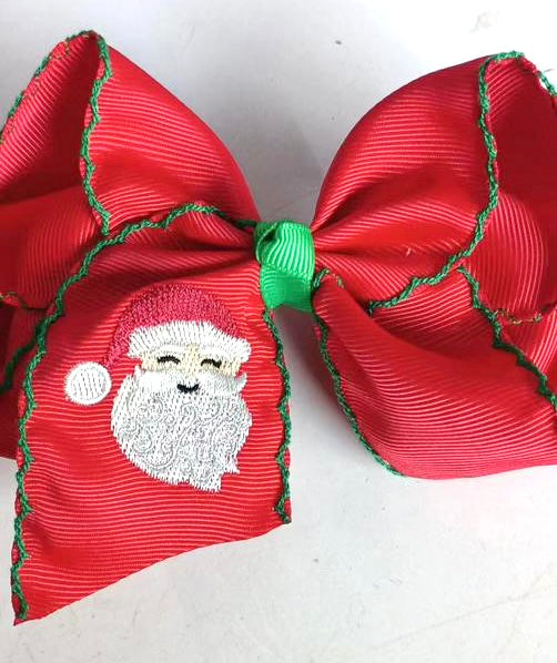 Santa Embroidered Hair Bow