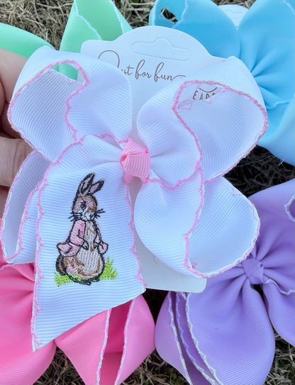 Pink Rabbit Embroidered Hair Bow
