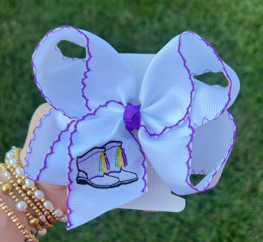 Mardi Gras Boots Embroidered Hair Bow