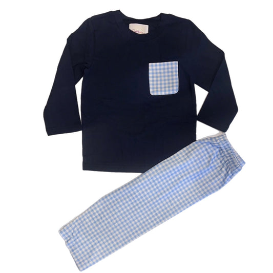 Navy Blue Gingham Pant Set