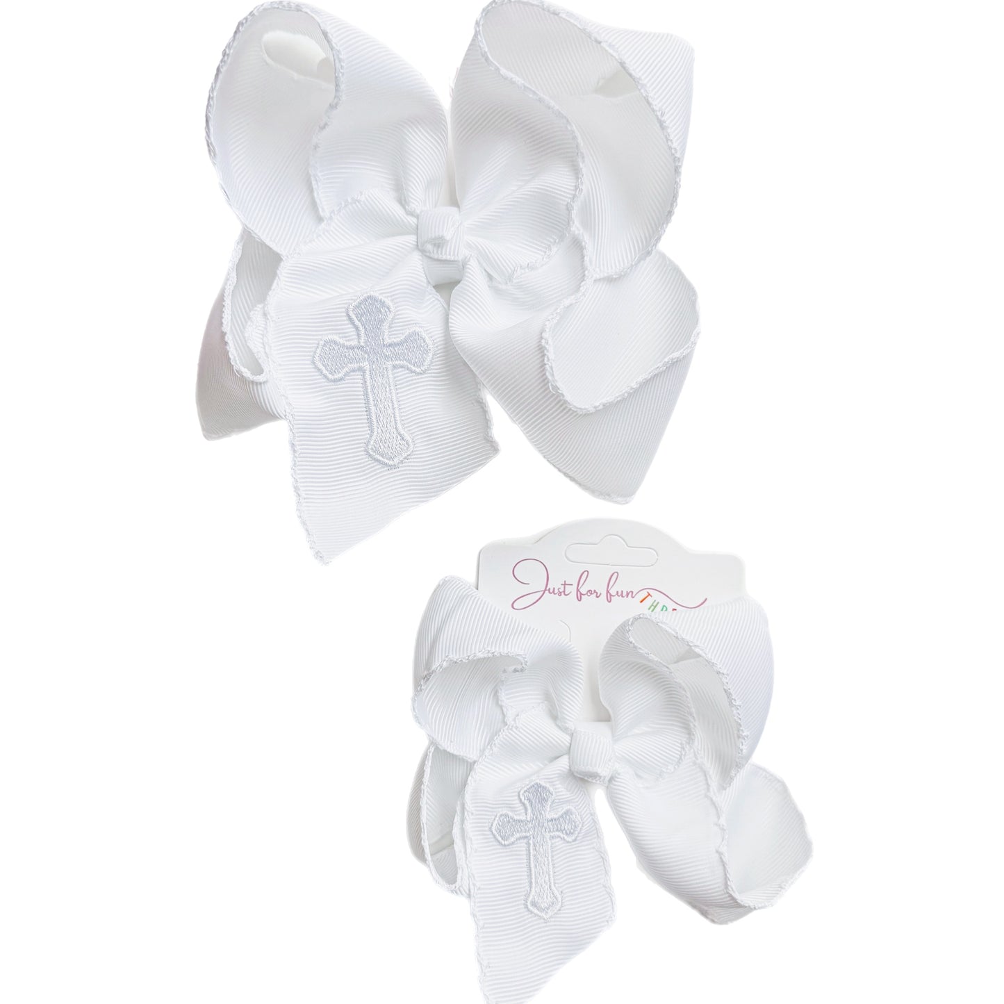 Cross Embroidered Hair Bow