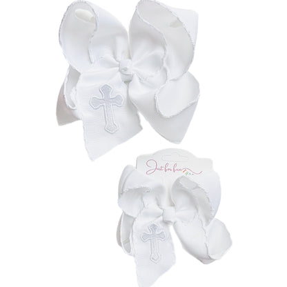 Cross Embroidered Hair Bow