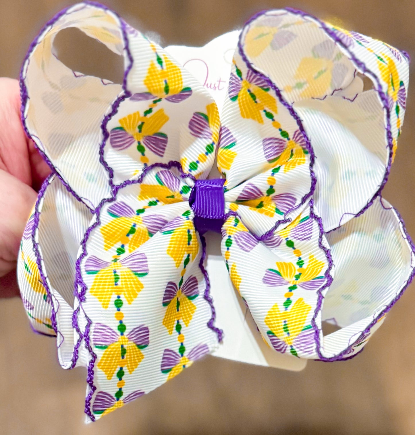 Mardi Gras Beads & Bows Moonstitch Bow