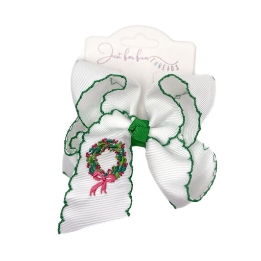 Christmas Wreath Moonstitch Hair Bow