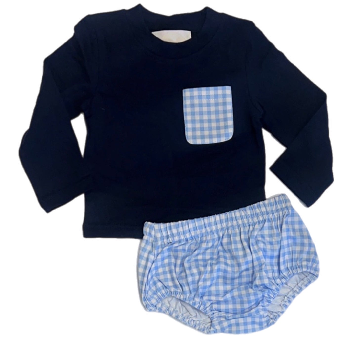 Navy Blue Gingham Diaper Set