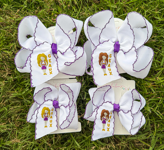 GEAUX Game Day Girl Embroidered Bow