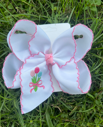 Tulips Embroidered Hair Bow