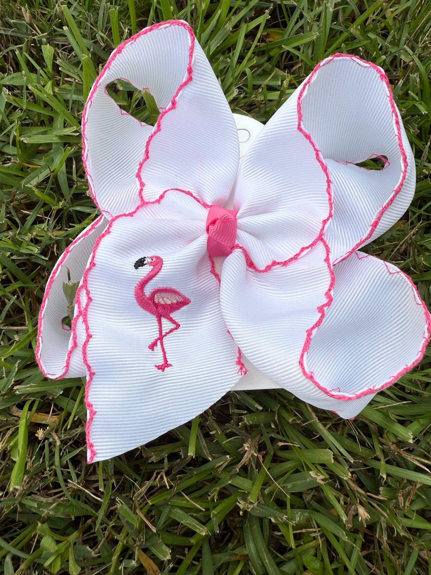 Flamingo Embroidered Hair Bow