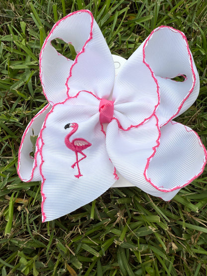 Flamingo Embroidered Hair Bow
