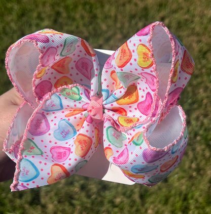 Valentine’s Day Heart Candy Moonstitch Hair Bow