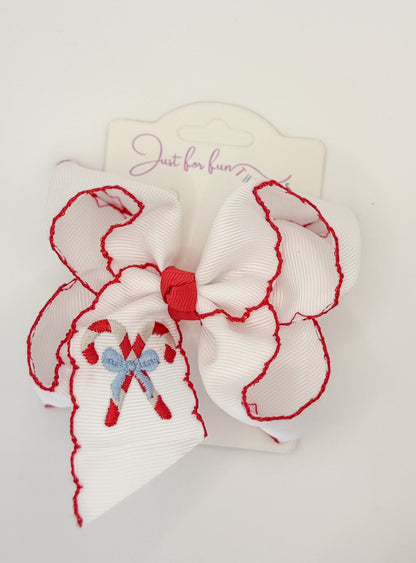 Candy cane Moonstitch Hair Bow