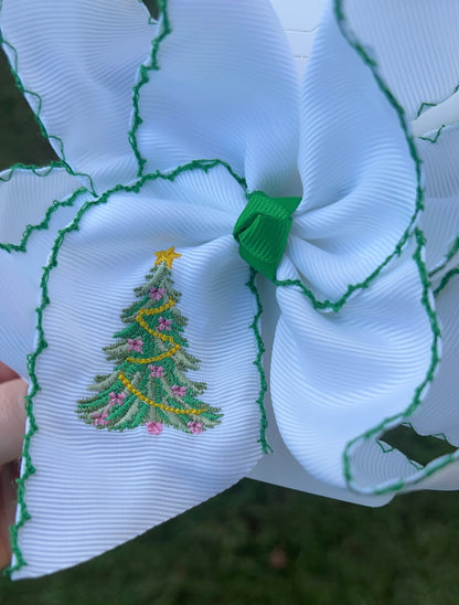 Bow Christmas Tree Embroidered Hair Bow