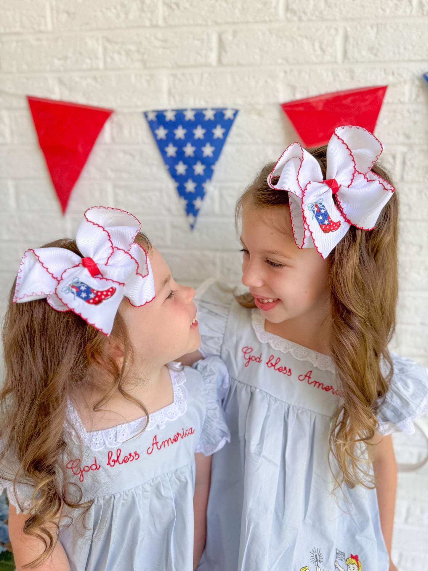 Patriotic Boot Moonstitch Hair Bow