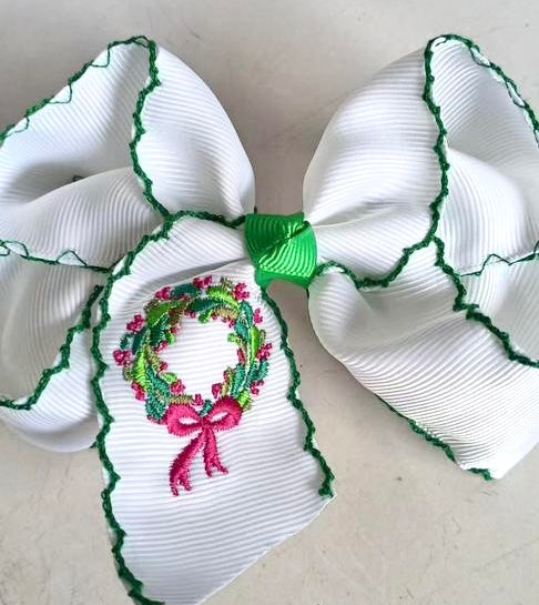 Pink Christmas Wreath Hair Bow