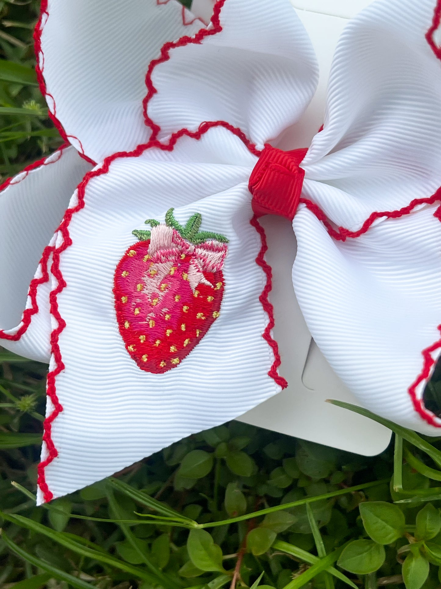 Strawberry Embroidery Hair Bow