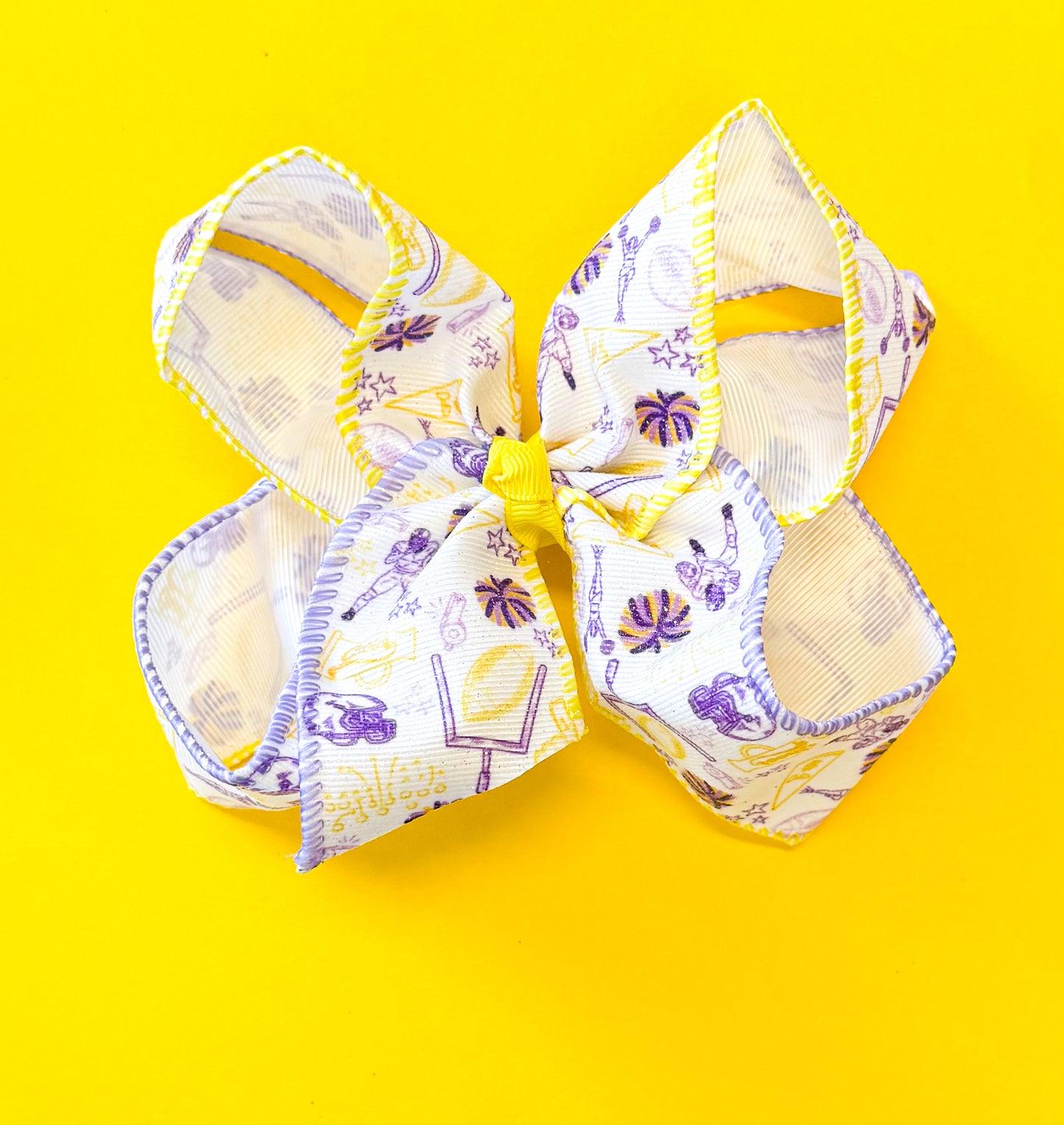Glitter Purple & Yellow Football Hair Bow
