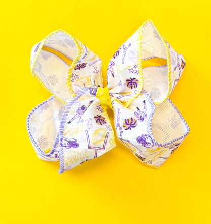 Glitter Purple & Yellow Football Hair Bow