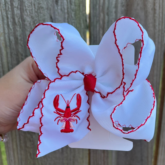 Crawfish Cutie Embroidered Hair Bow