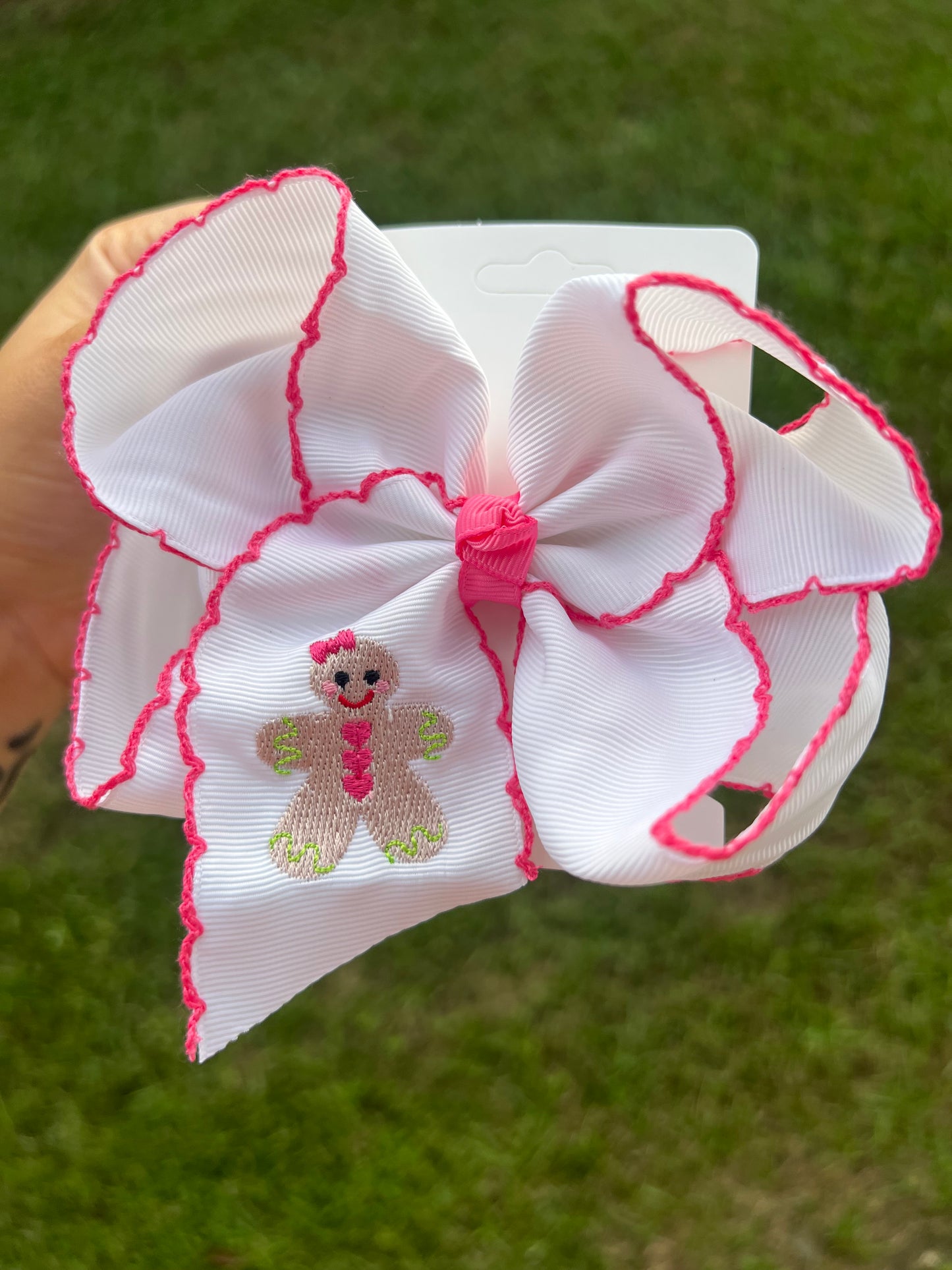 Pink Gingerbread MoonStitch Hair Bow