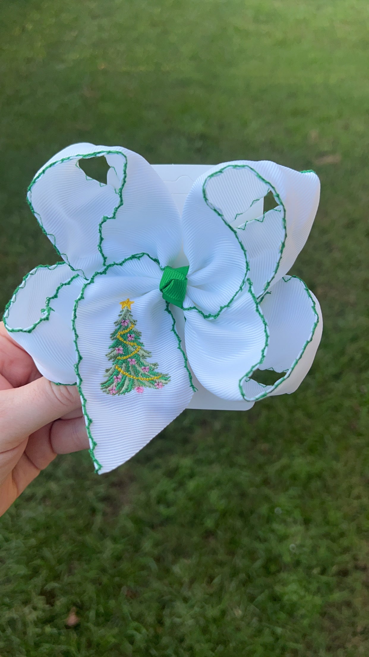 Bow Christmas Tree Embroidered Hair Bow