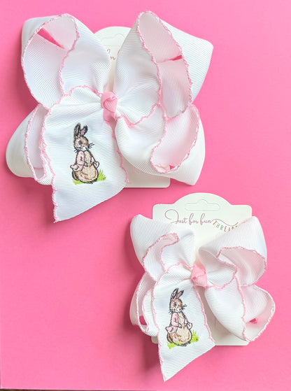 Pink Rabbit Embroidered Hair Bow