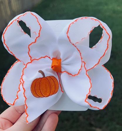 Pumpkin Embroidered Hair Bow