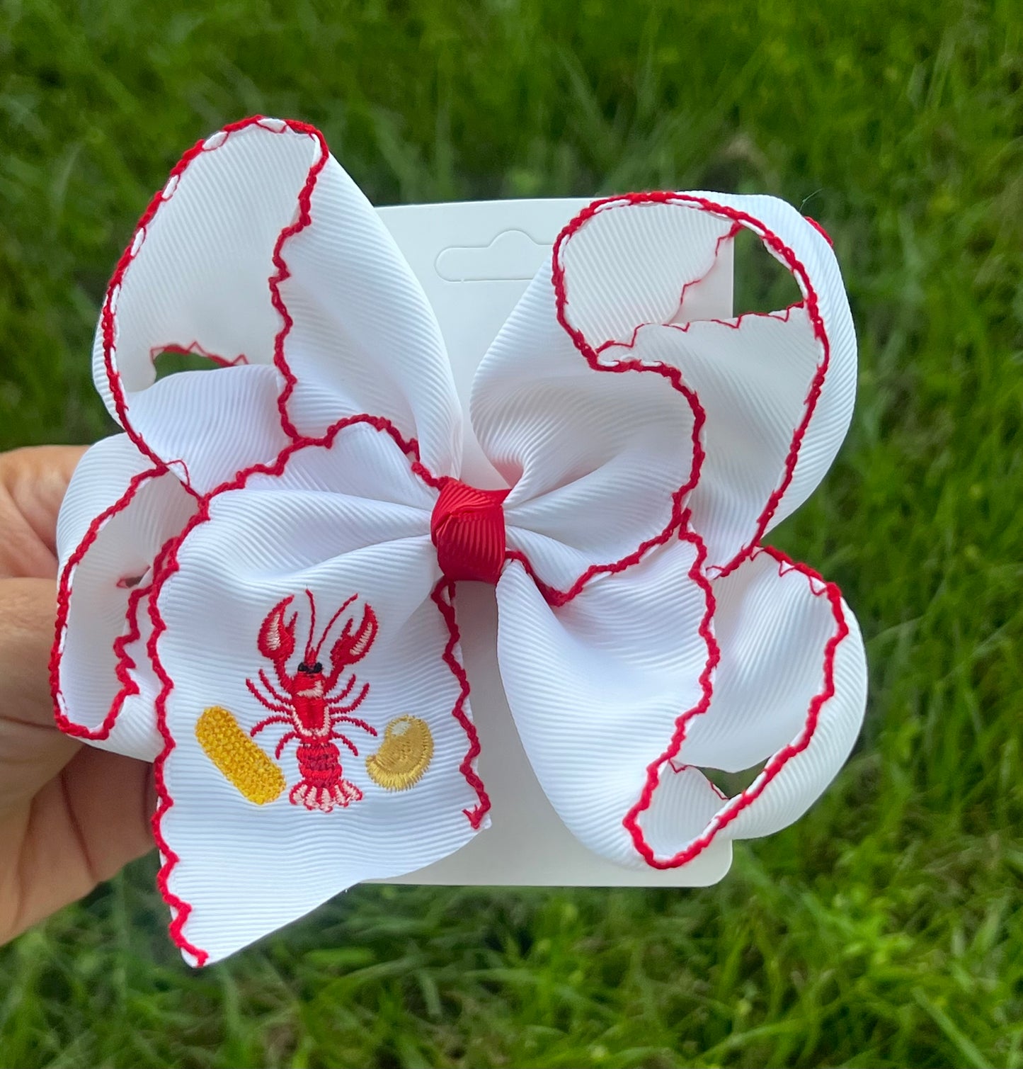 Crawfish Boil Embroidered Hair Bow